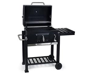 Wiltec Barbacoa carbon vegetal móvil con tapa, estante, trampilla, altura de brasas regulable, termómetro, grill asador parrilla BBQ