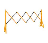 Wiltec Barrera extensible 250 cm de plástico, valla de tijera con banda reflectante, barrera de obra plegable y rellenable para señalización de tráfico