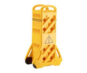 Wiltec Barricada de seguridad plegable extensible hasta 3,9 m, plástico PE resistente, rodillos integrados para fácil transporte, alta visibilidad, perfecta para obras y control de tráfico peatonal