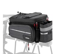 WilTec Bolsa para Bicicleta 20 L Negra Resistente al Agua Extensible con múltiples Compartimento para portátil y con Correa para llevarla al Hombro fácil de Instalar en portabultos Trasero