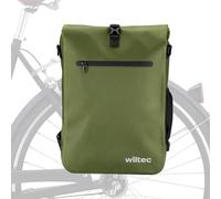 WilTec Bolsa versátil para Bicicletas 25 L Olivo Resistente a la Lluvia con Compartimento para portátil fácil instalación en portabultos Ideal para Ciclistas urbanos y excursiones
