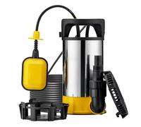 Wiltec Bomba de agua 3 en 1 aspiración plana 750W, caudal 14000 l/h, altura 8 m, para agua limpia y sucia, carcasa de acero inox y PPO