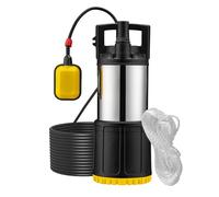 Wiltec Bomba de agua sumergible 1200 W caudal 6000 l/h altura máx. 40 m, inmersión máx. 7 m, interruptor flotador y termorregulador, bomba de inmersión para agua limpia, PPO y acero inoxidable