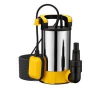 Wiltec Bomba sumergible de aspiración plana 400W con flotador, caudal 8000 l/h, altura 5 m, nivel de aspiración hasta 1 mm, inmersión hasta 7 m, de PPO y acero inoxidable para agua limpia
