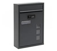 Wiltec Buzón Antracita 215 x 320 x 90 mm de Acero Recubrimiento de Polvo con Cerradura de combinación, Placa identificativa y mirillas