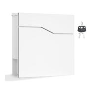 Wiltec Buzón de diseño V19 Blanco 370 x 102 x 370 mm, de Pared con Cerradura y Hueco para el periódico, de Acero con Recubrimiento en Polvo