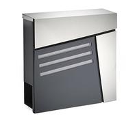 Wiltec Buzón de diseño V25 Antracita y Acero Inoxidable 370 x 105 x 370 mm, buzón de Pared con Cerradura, mirillas y Rollo de periódico, Acero con Recubrimiento en Polvo