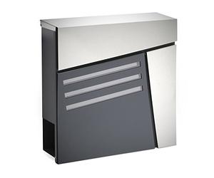 Wiltec Buzón de diseño V25 Antracita y Acero Inoxidable 370 x 105 x 370 mm, buzón de Pared con Cerradura, mirillas y Rollo de periódico, Acero con Recubrimiento en Polvo