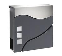 Wiltec Buzón de diseño V28 Antracita y Acero Inoxidable 370 x 105 x 370 mm con Cerradura y Hueco para el periódico Material de Montaje a Pared Incluido