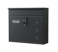 Wiltec Buzón de Pared V12 362 x 115 x 315 mm Negro de Acero galvanizado buzón de Pared con Cerradura, mirillas y Placa de identificación, buzón de Acero