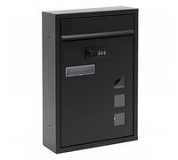 Wiltec Buzón negro 215 x 320 x 90 mm de acero recubrimiento de polvo con cerradura de combinación, placa identificativa y mirillas