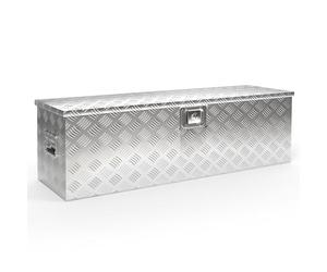 Wiltec Caja de herramientas metálica 124x37x38 cm cofre de transporte color plata, cajón de transporte, baúl de almacenaje con llave, cajón de aluminio con asas pata almacenaje