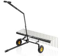 Wiltec Escarificador de césped con Ruedas 148 cm de Ancho de Trabajo y 24 púas, aireador de césped Quita Musgo rastrillo para Tractores cortacésped, ATV y UTV