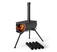 Wiltec Estufa de leña portátil para tienda de campaña con cenicero extraíble, tubos de chimenea y diseño compacto ideal para camping, terrazas y exteriores