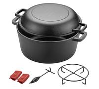 Wiltec Horno holandés 2 en 1 fabricado con hierro fundido capacidad hasta 6 kg con tapa sartén ideal para cocina a leña o para el horno