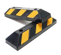 Wiltec Juego de aparcamiento caucho con bandas reflectoras alta visibilidad topes de rueda de fácil instalación ideal para garajes, parkings y zonas (2 Juegos, 550x150x100mm,9.32kg)