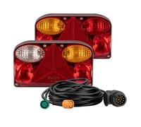 WilTec Luces traseras para Remolque 2 Piezas con 5 Funciones, Cable (5 m), Enchufe 13 Pines y lámparas 12V