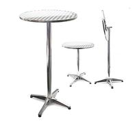 WilTec Mesa de Bar Bistro Aluminio Plegable Altura Regulable 74/114 cm Ø 60 cm Exterior Terraza Hostelería