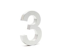 Wiltec Número de casa "3" acero inoxidable 20 cm moderno diseño 3D tipo Arial para fachadas y exteriores de casas de casas, material de montaje incluido