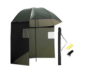 WilTec Paraguas de pesca 250 cm faldón lateral 2 ventanas sombrilla protección contra viento y lluvia