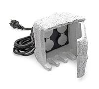 Wiltec Piedra enchufe jardín 4 Tomas corriente Cable 5m Resina IP44 Accesorios exterior Enchufe exterior