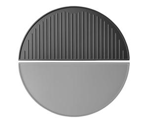Wiltec Plancha semicircular de hierro fundido 55 x 26,5 x 1,5 cm para barbacoa, plancha de asar, accesorios BBQ, rejilla de fundición para carne, pescado y verduras, fácil de limpiar