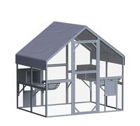 Wiltec Recinto de Exterior para Gatos 140 x 187 x 187 cm Gris Madera de Abeto Malla de Acero galvanizado Techo con Lona Repelente al Agua Puerta Amplia Diversos Niveles para más Actividad Felina