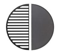 Wiltec Set 1x parrilla y 1x plancha semicirculares de hierro fundido 49,8 x 24,3 x 0,9 cm para barbacoa, barbecue, BBQ, para carnes, pescados y verduras, fácil de limpiar