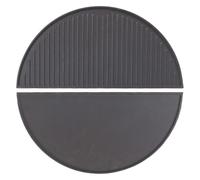 Wiltec Set 2x planchas semicirculares de hierro fundido 46,7 x 22,8 x 1,5 cm para barbacoa, plancha de asar, accesorios BBQ, rejilla de fundición para carne, pescado y verduras, fácil de limpiar