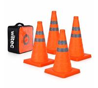 Wiltec Set de 4 conos de tráfico plegables 45 cm, pilones de señalización reflectantes, balizas de seguridad con bolsa de transporte
