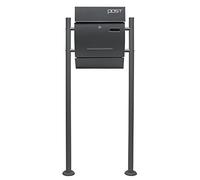Wiltec Set de buzón Simple V4 de diseño con Marco de Soporte para fijación al Suelo, Hueco para periódicos y Cerradura, Antracita, Acero galvanizado, 350 x 95 x 445 mm, con Mirilla