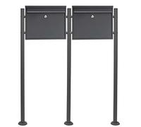 Wiltec Set de buzón V13 Doble Antracita con pie de Soporte Correo Postal Cartas Acero galvanizado Decorativo