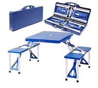 WilTec Set de Camping Plegable Mesa y 4 Asientos en una Pieza Outdoor Picnic Acampada Vacaciones Excursión