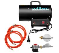 Wiltec Set de cañón de aire caliente 15kW 30W caudal 320 m³/h GLP y regulador de presión 700 mbar con manguera de 1,5 m calefacción potente para obras, talleres y almacenes - España