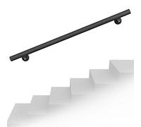 Wiltec Set pasamanos barandilla 190cm negro acero montaje a la pared sujeción escalera seguridad decoración