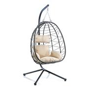 WilTec Sillón Colgante de Interior Exterior Silla Canasta hasta 130kg Columpio con armazón y Cojines