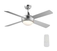 WilTec Ventilador de Techo 4 Palas Ø 130 cm de 3 velocidades con lámpara, Mando a Distancia, Temporizador, Modo Verano e Invierno