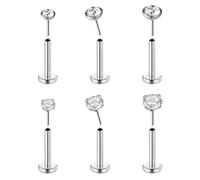 Wilten 6PCS Piercing Labio Plata, Acero Quirúrgico Perforado de Clavos Labiales 20G con Zirconia Cúbica/Cristal, Piercing Tragus Mujer
