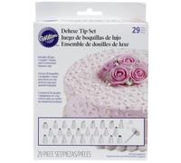 Wilton Juego de 29 puntas de tubo de lujo, 26 puntas de acero inoxidable, acoplador, clavo de flores y estuche protector de puntas, herramientas de decoración de pasteles para hornear, pasteles