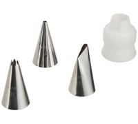 Wilton - Juego de 4 boquillas para repostería (3, 18, 104, acero inoxidable, para bolsillo de mango, herramienta de decoración para tartas, galletas, magdalenas, Churros, reutilizable y compatible con