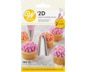Wilton Juego de boquillas para pastelería RVS - 2D y 2 mangas pasteleras de 30 cm - Herramientas de decoración DIY para decoración de tartas, repostería, tartas, magdalenas, churros - Juego de 3