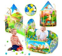 Wilwolfer Tienda de Campaña Infantil Pop-up+Túnel de Juego Infantil+Piscina de Bolas Bebé - 3-en-1 Tienda de Juego para Niños Niñas - Gran Casita Infantil Interior y Exterior (Tienda Dinosaurio)
