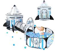 Wilwolfer Tienda de Campaña Infantil Pop-up+Túnel de Juego Infantil+Piscina de Bolas Bebé - 3-en-1 Tienda de Juego para Niños Niñas - Gran Casita Infantil Interior y Exterior (Tienda Cohete)