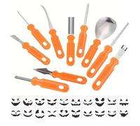 Wimnqie Kit de Tallado de Calabazas - Cuchillos Cortadores Para Calabazas,Plantillas de Halloween con Sierra Cuchara Raspador Cuchillos para Manualidades Decoración Arte Adultos y Niños