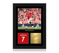 Win FC Foto enmarcada de Cristiano Ronaldo firmada en tamaño A4, firma digital reproducida, regalo para fanáticos del United
