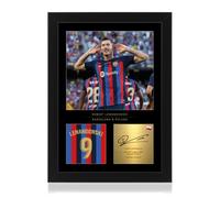 Win FC Fotografía enmarcada firmada A4 de Robert Lewandowski, firma digital reproducida, regalo para los fanáticos del Barcelona