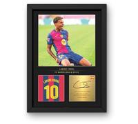 Win FC Lamine Yamal - Foto enmarcada tamaño A4, firma digital reproducida, regalo para los aficionados del Barcelona