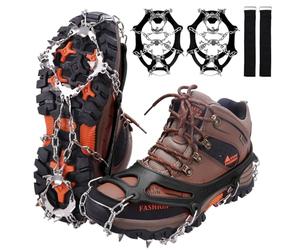 WIN.MAX Crampones, 19 Garras de Dientes Crampones Cubierta Antideslizante de Zapatos con Cadena de Acero Inoxidable para Excursiones Pesca Escalada Trotar Caminata sobre Nieve y Hielo (Negro, M)