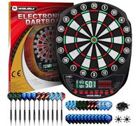 WIN.MAX Juego de diana electrónica de dardos de punta suave, pantallas LED, 3 idiomas con 12 dardos y 100 puntas