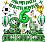 WINAROI 6 Años Decoracion Cumpleaños Futbol,Set Decoracion Fiesta Niños Futbol Globos Cumpleaños,Platos,Mantel,Vasos,Servilletas,Pancartas,Pajitas
